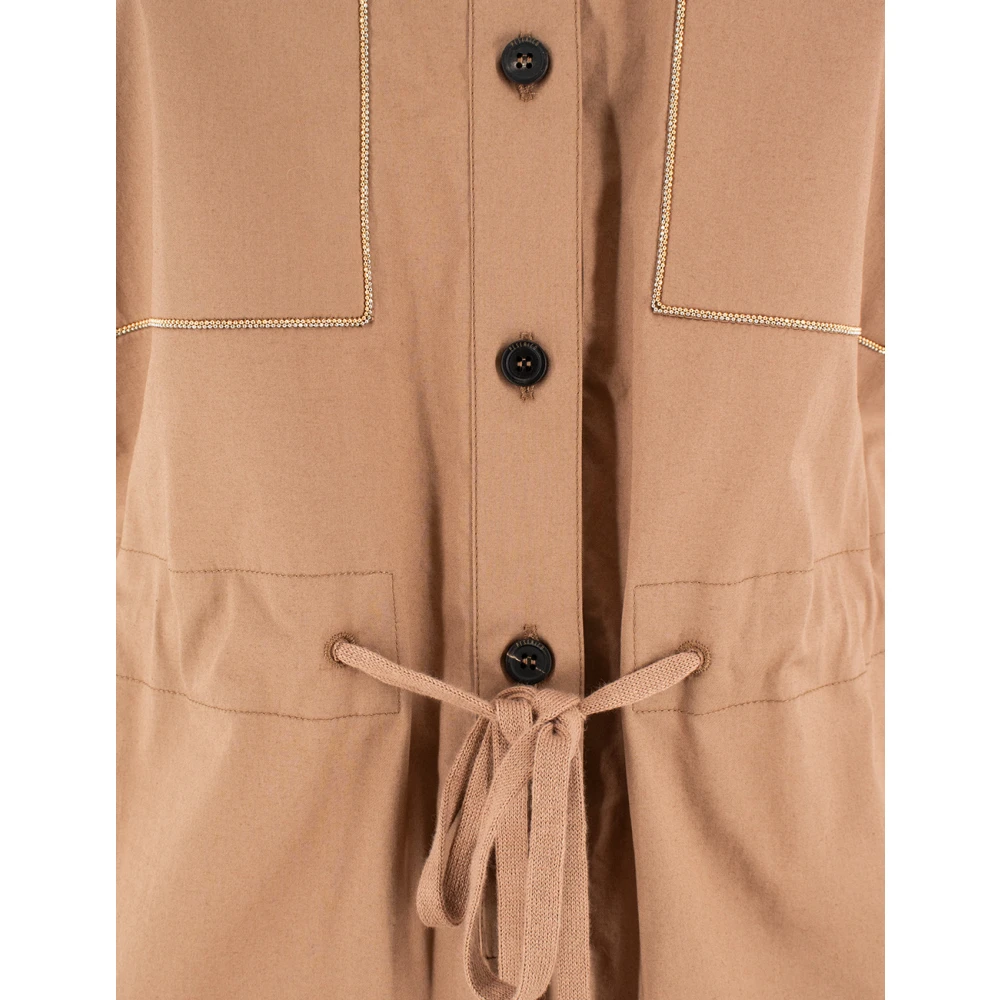PESERICO Katoenen Kimono Mouw Jurk met Zakken Orange Dames