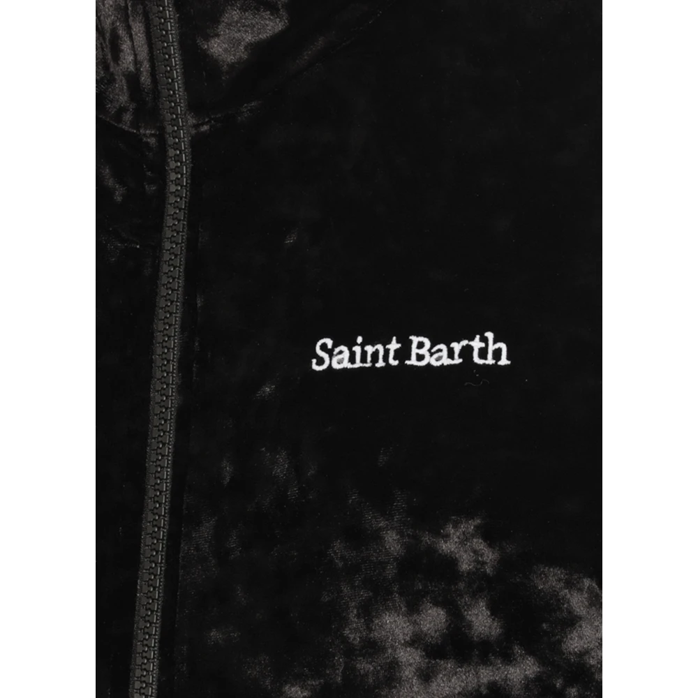 Saint Barth Zwart Velvet Sweatshirt Hoge Hals Rits Black Dames