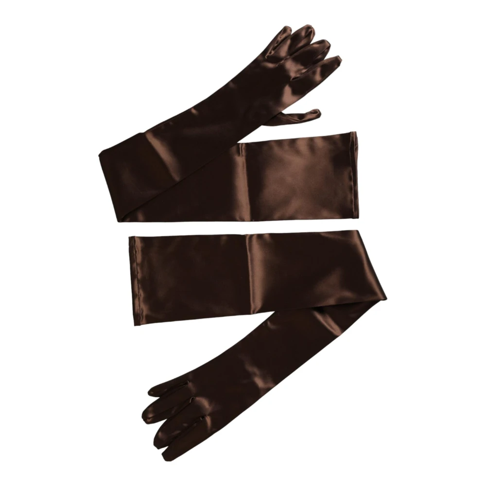 Dolce & Gabbana Bruine Satijnen Ellebooglengte Handschoenen Brown Dames