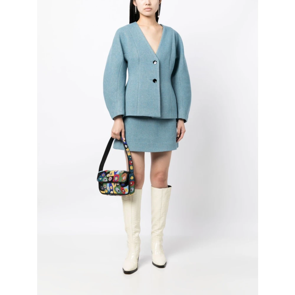 Ganni Blauwe Gerecyclede Wolmix Rok Blue Dames