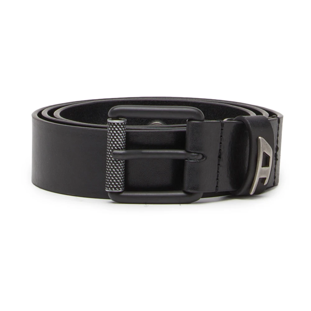 Diesel Glanzende leren Riem met logogesp Black Heren