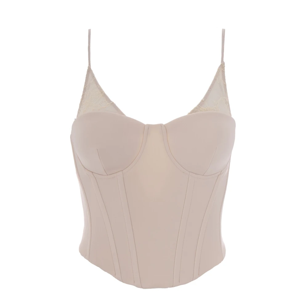 Patrizia Pepe Vrouw Beige Tops Dames, M, Leer, Top In Bustier-Stijl