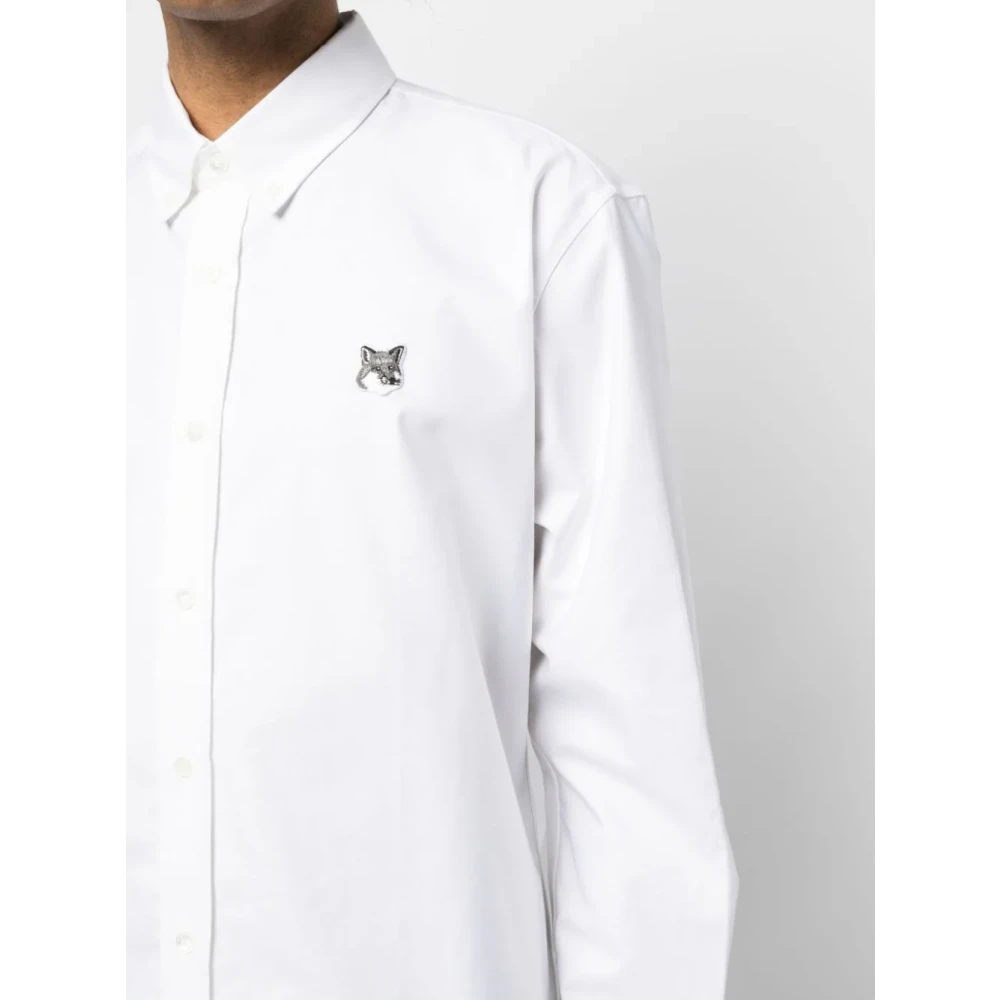 Maison Kitsuné Grijze Fox Head Patch Button Down Overhemd White Heren