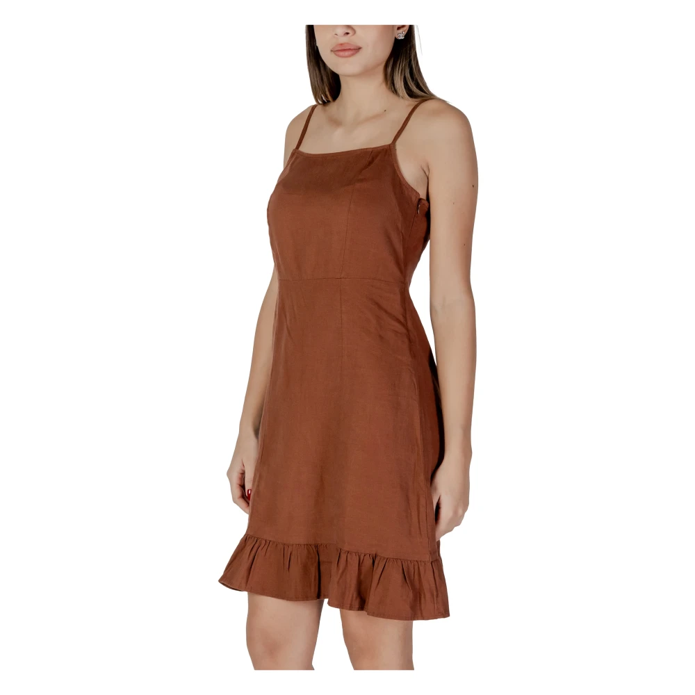 b.Young Linnen Viscose Jurk voor Dames Lente Zomer Brown Dames
