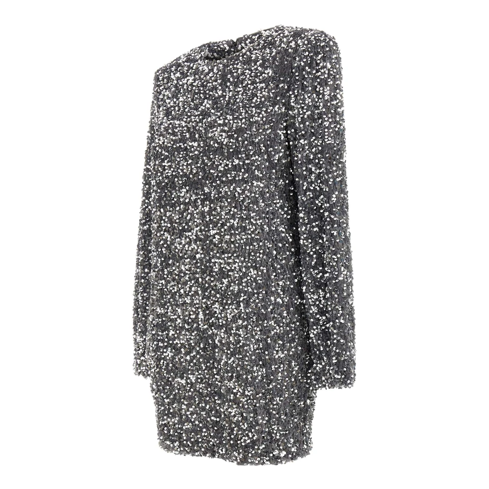 Elisabetta Franchi Zilveren Pailletten Geborduurde Minijurk Gray Dames