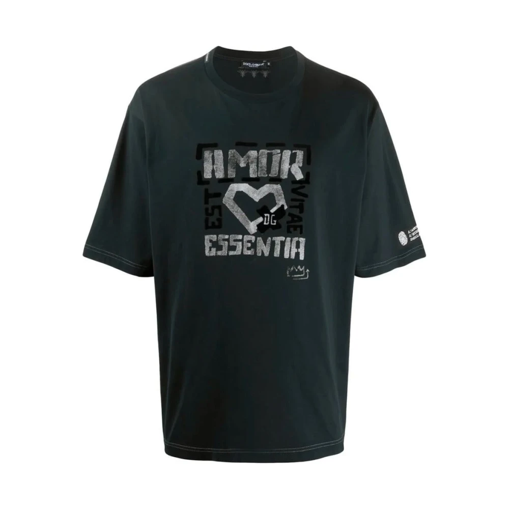 Dolce & Gabbana Merk Logo Katoenen T-shirt Top Black Heren