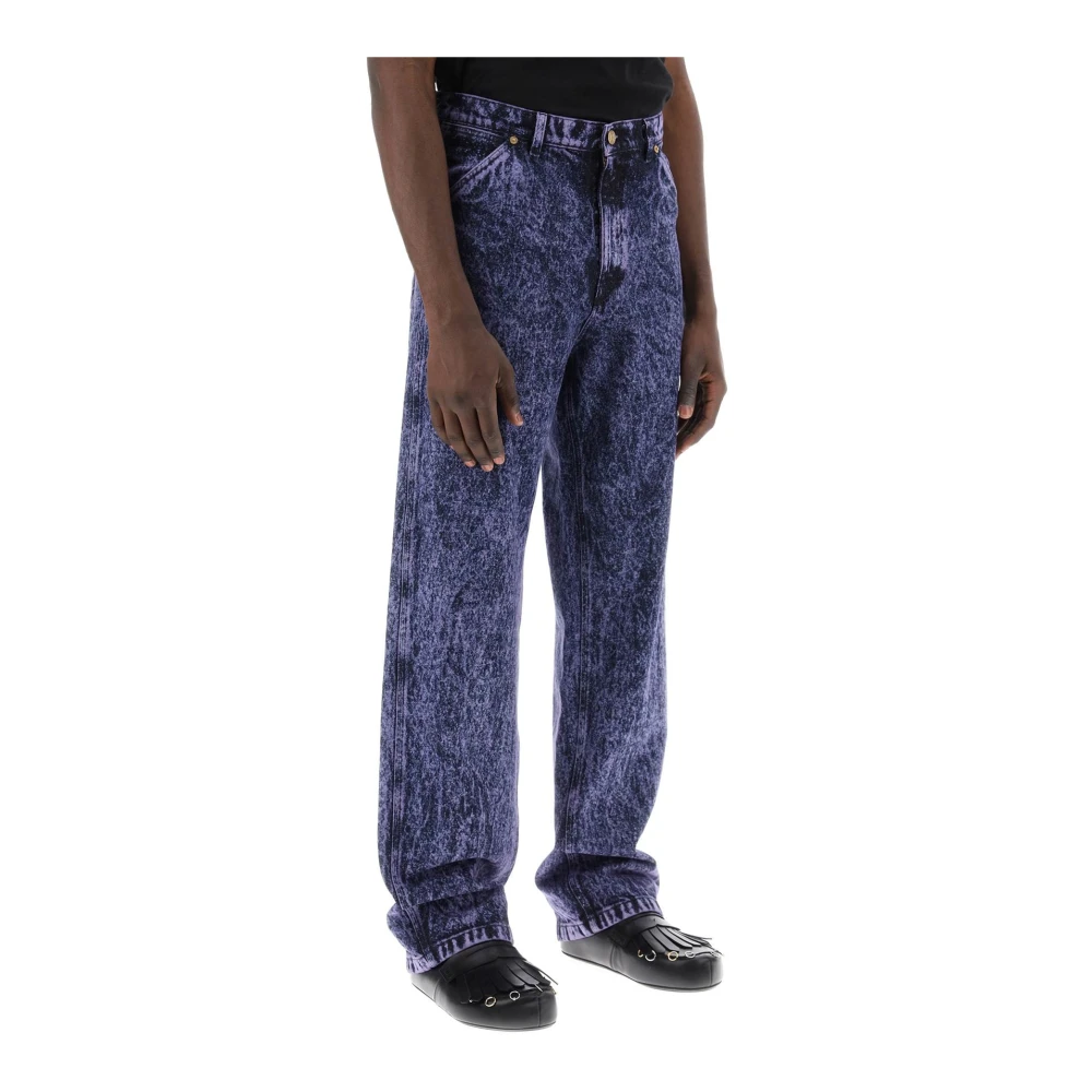 Marni Gemarmerde Denim Jeans Losse Pasvorm Rechte Pijp Purple Heren