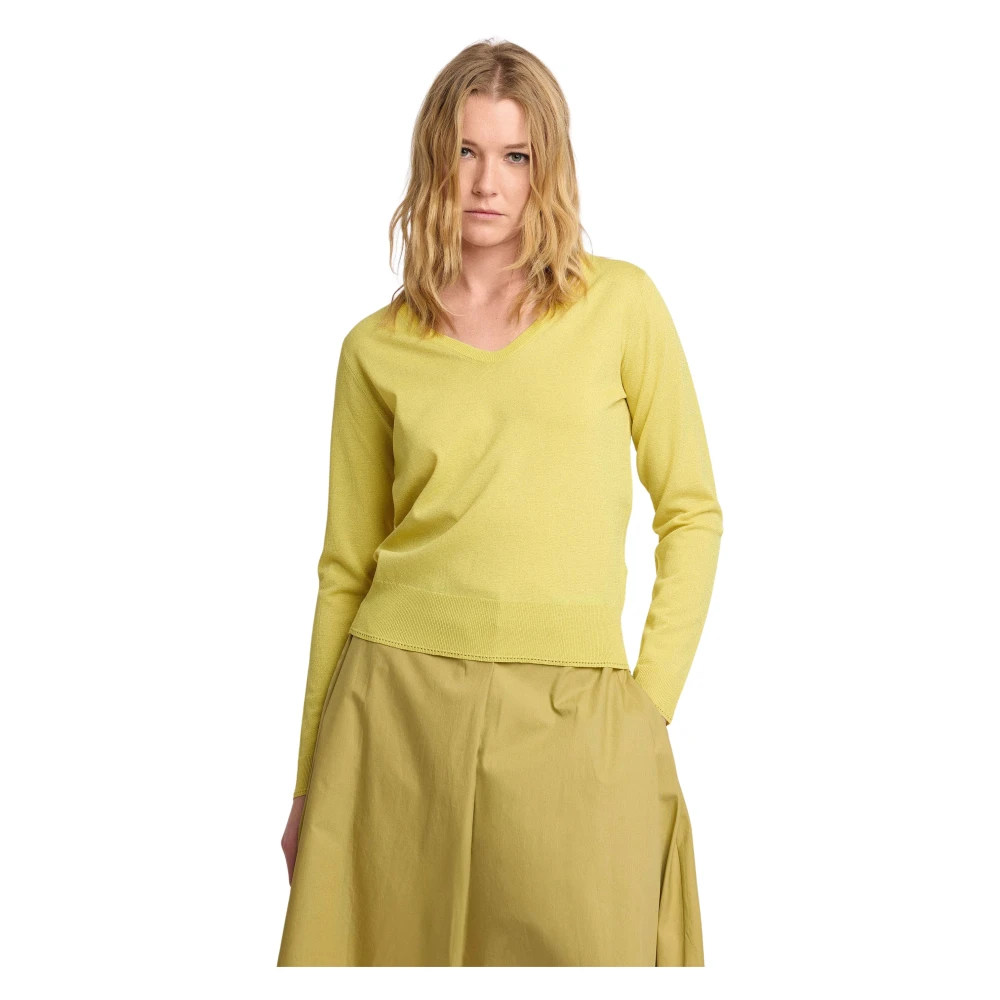 Kocca Yellow V-Neck Knitwear, Female, Xs, Chic Monocolour V Neck Jumper