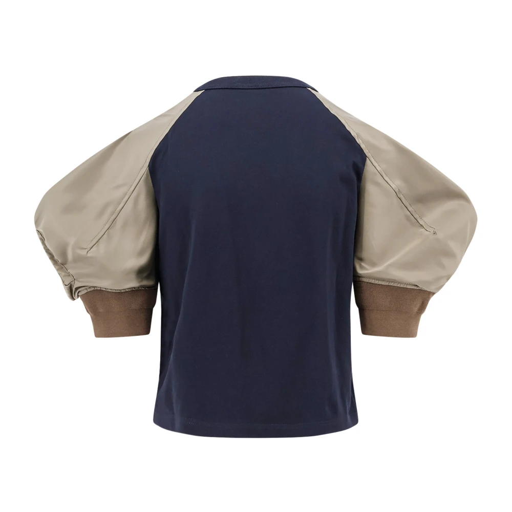 Sacai Katoenen T-shirt met Nylon Korte Mouw Blue Dames