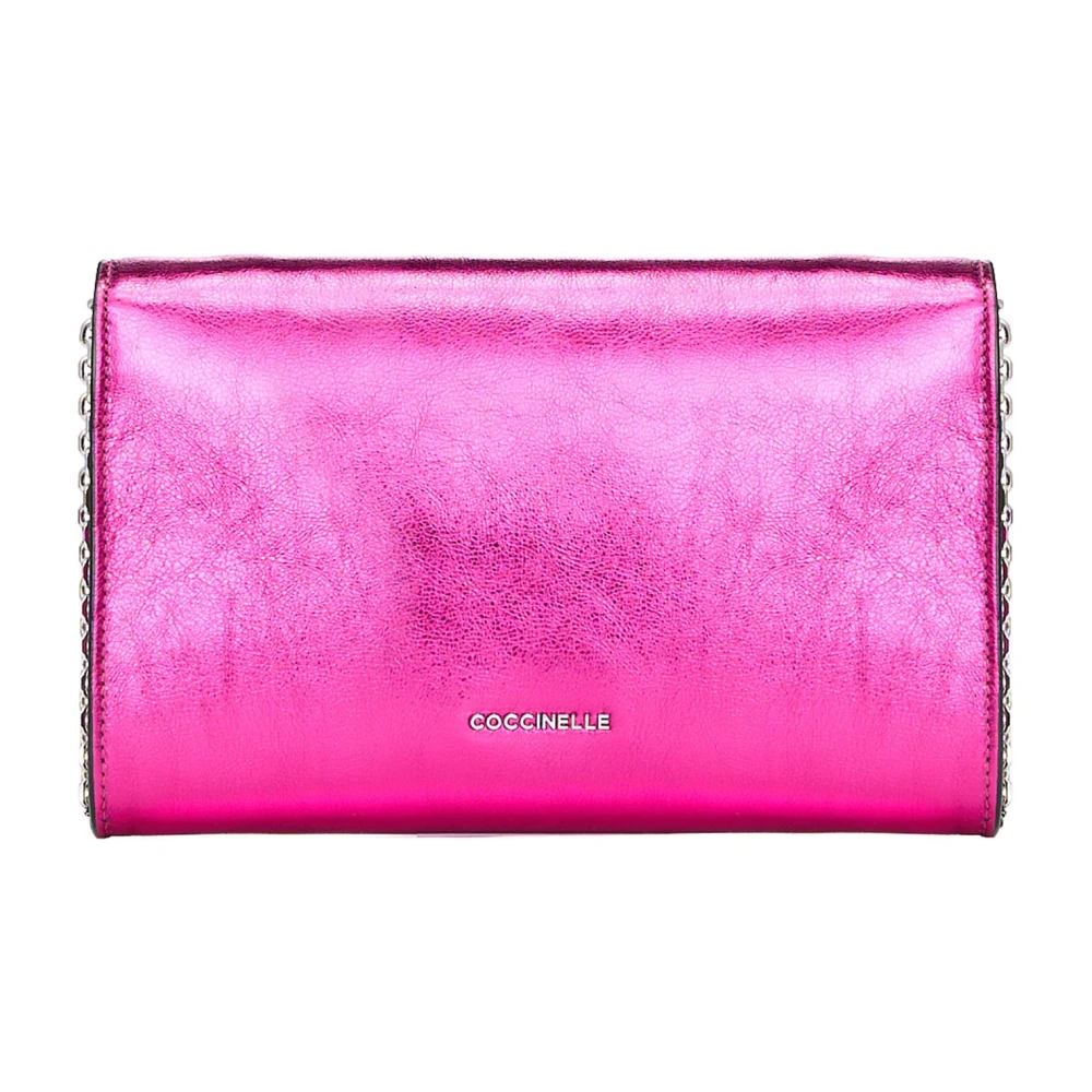 Coccinelle Leren Clutch met Afneembare Kettingriem Pink Dames