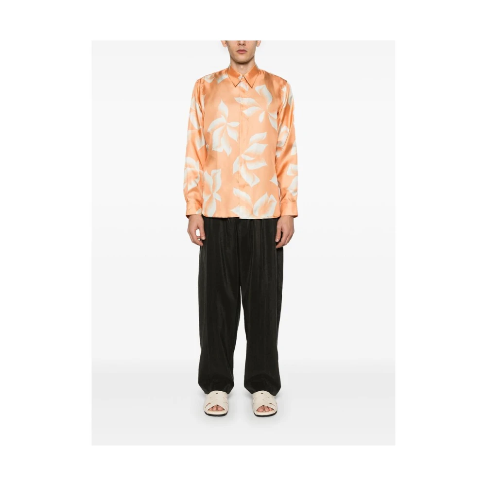 Dries Van Noten Bloemenprint Knoopshirt Orange Heren