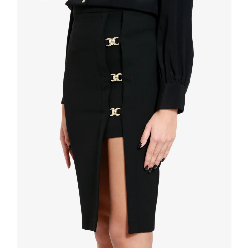 Simona Corsellini Zwarte Viscose Rok met Linkersplit en Haken Black Dames