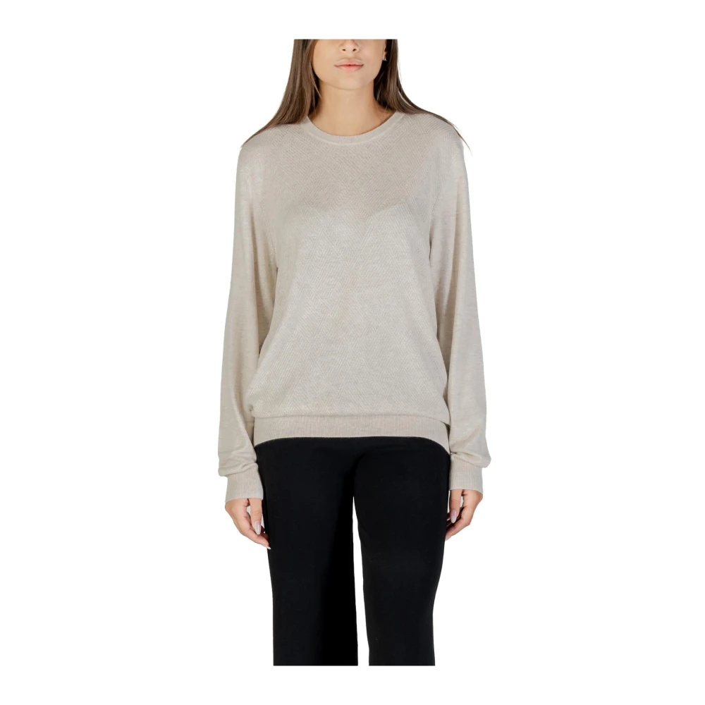 Guess Women's Beige Round-Neck Knitwear, S, Round Neck Long Sleeve Knitwear