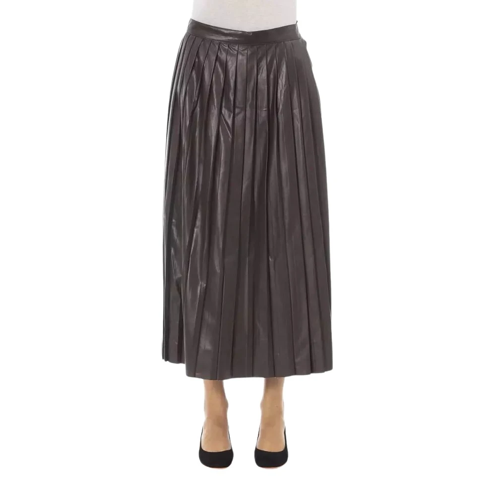 Alpha Studio Elegante Geplooide Midi Rok van Kunstleer Brown Dames