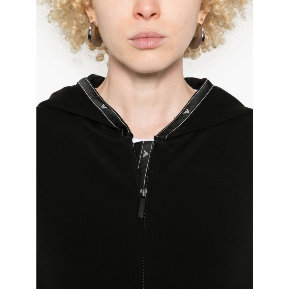 Emporio Armani Zwarte Sweater met Ritssluiting en Capuchon Black Dames