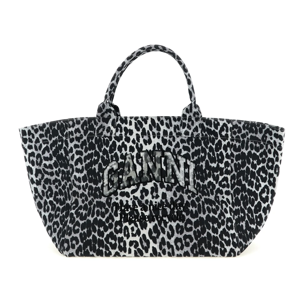 Ganni Women's Gray Shopping Bags, One Size, Leopard Sequin Xxl Tote