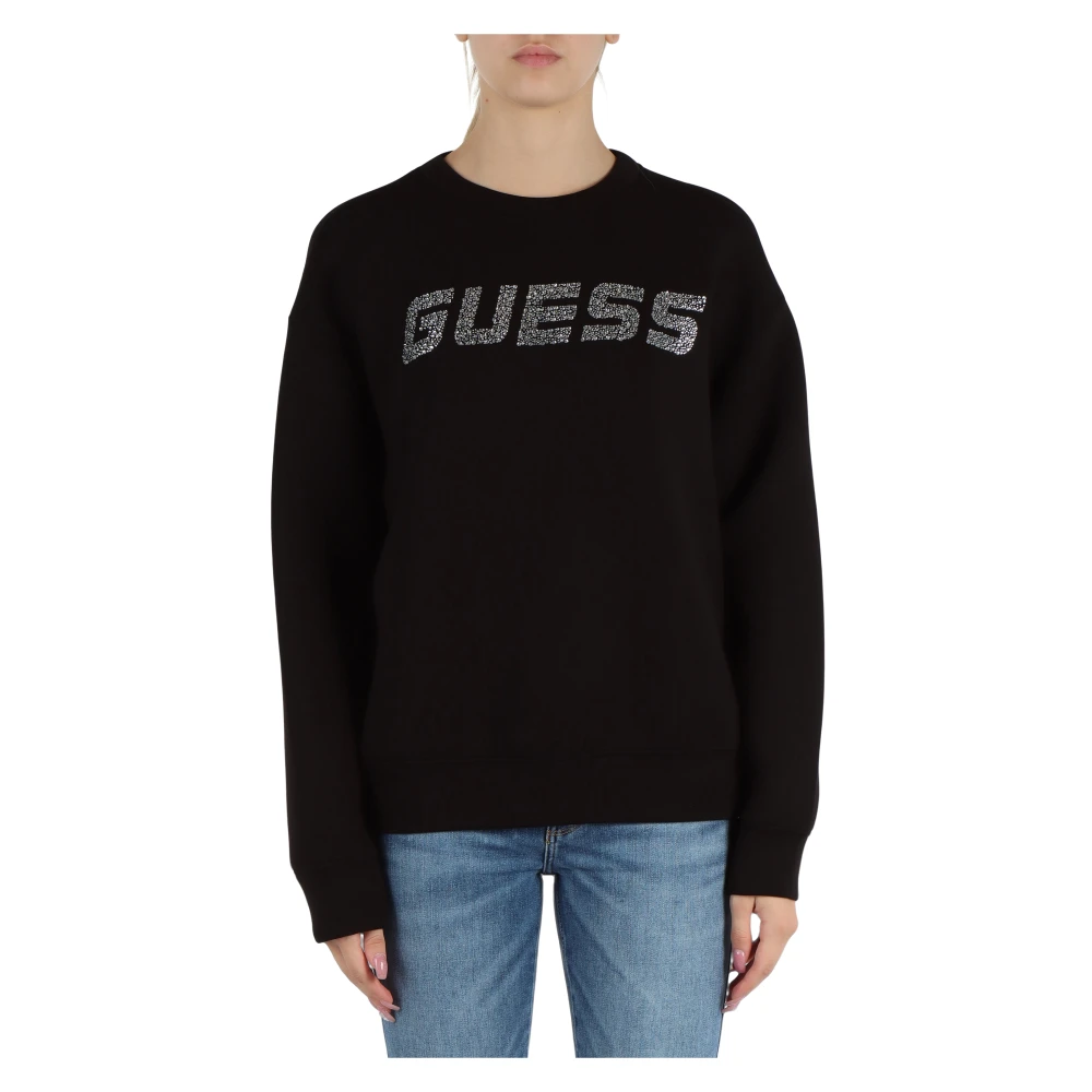 Guess Stijlvolle Viscose Blend Sweatshirt met Strass Logo Black Dames