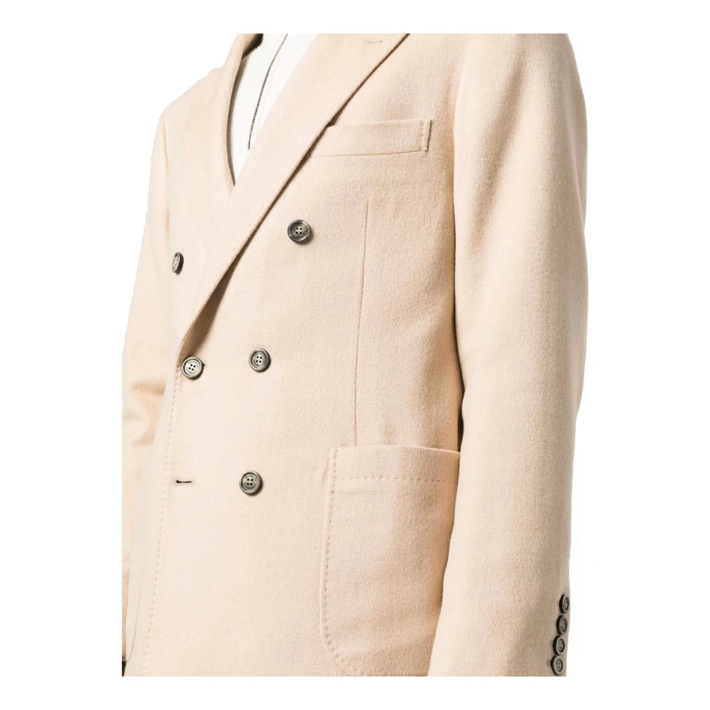 BRUNELLO CUCINELLI Wollen Jas Dubbele Rij Mannen Beige Heren