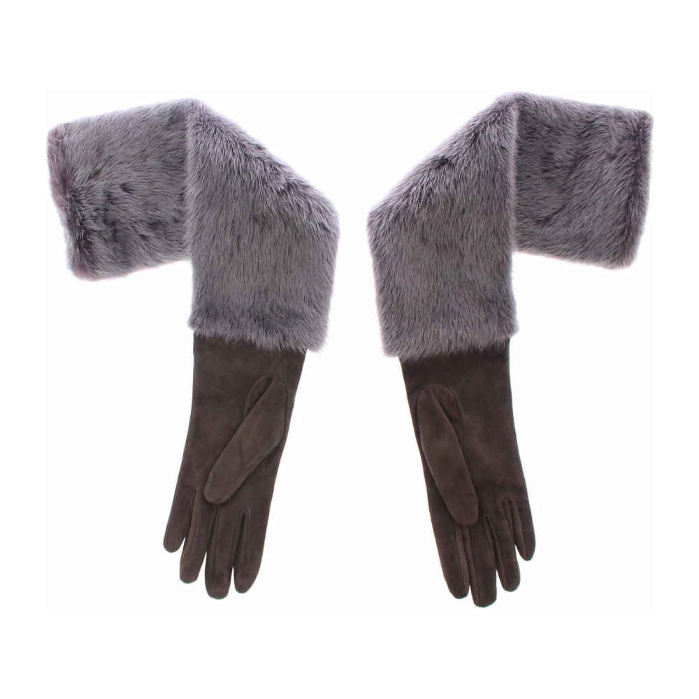Dolce & Gabbana Women's Gray Mink Fur Lambskin Suede Leather Gloves