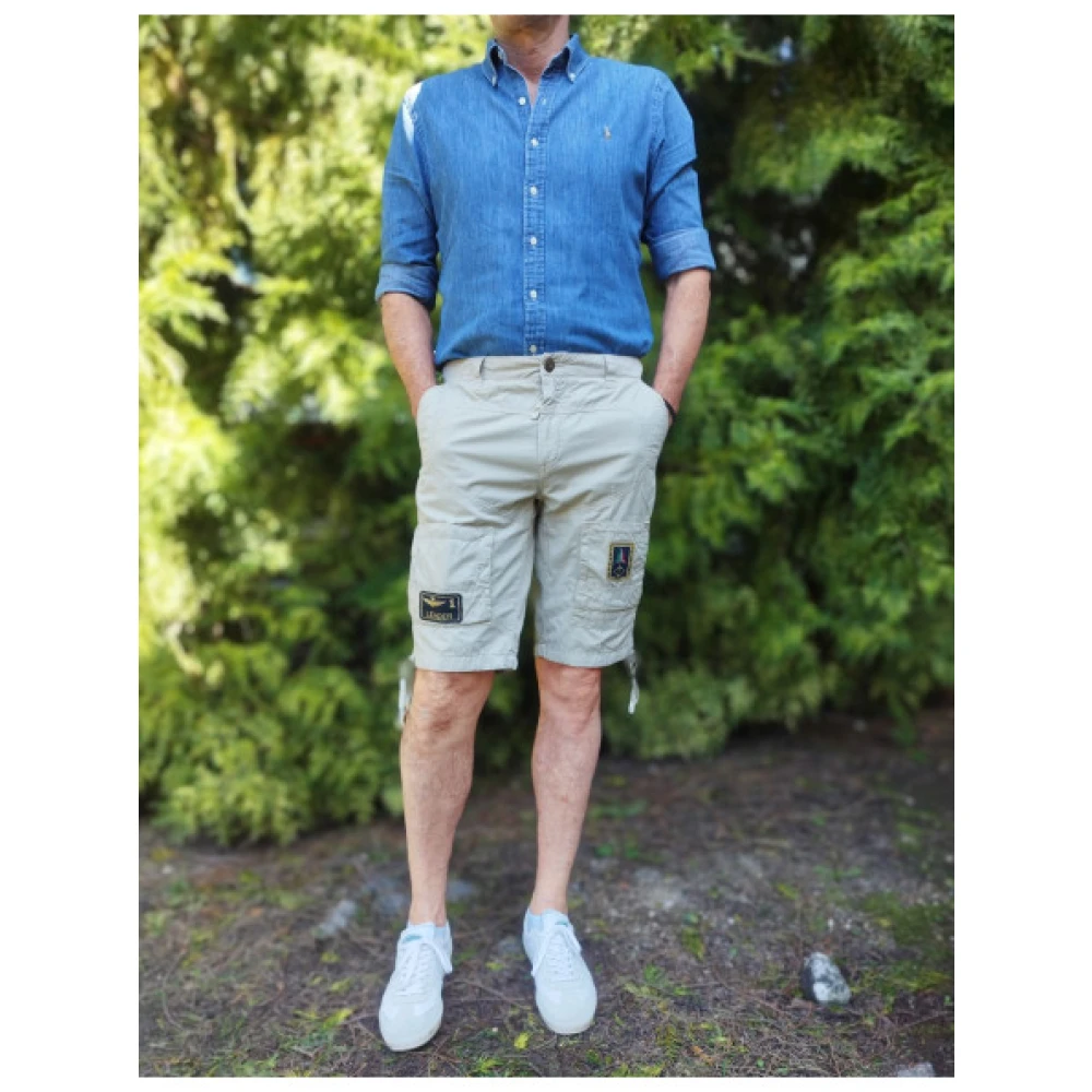 aeronautica militare Katoenen Bermuda Shorts met Pilotenzakken Beige Heren