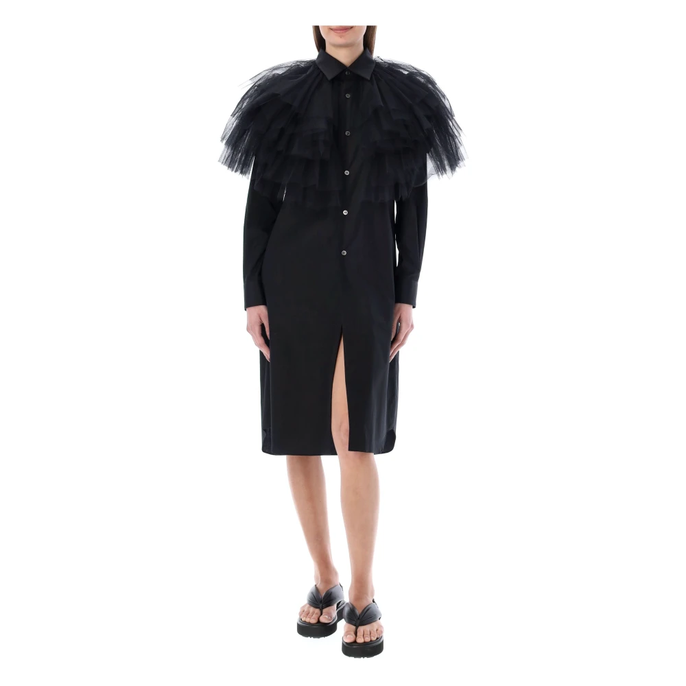 Comme des Garçons Zwarte Tule Ruches Kraag Jurk Black Dames