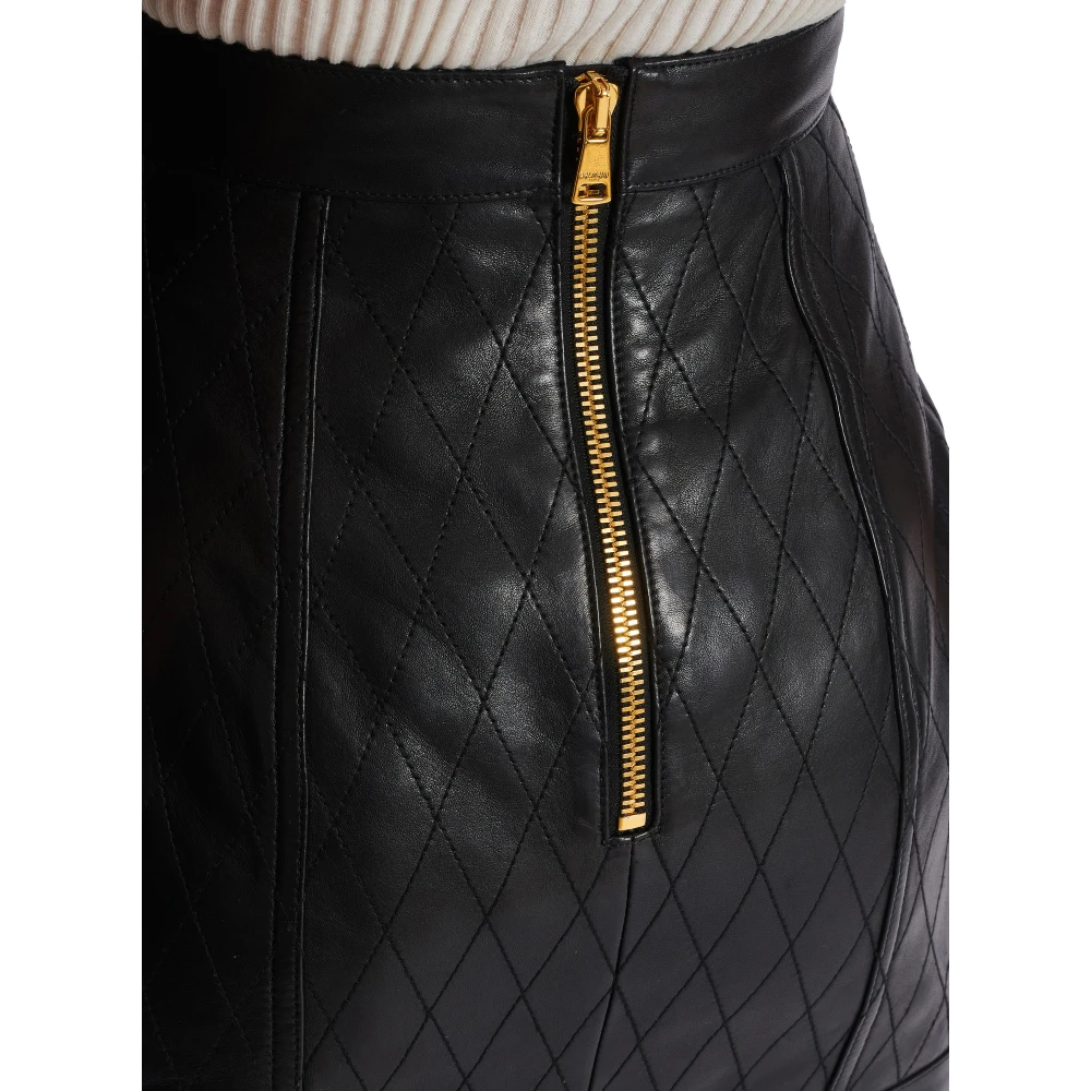 Balmain Leren rok met stiksels en knopen Black Dames