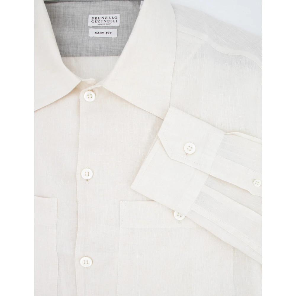 BRUNELLO CUCINELLI Linnen overhemd met borstzakken Beige Heren