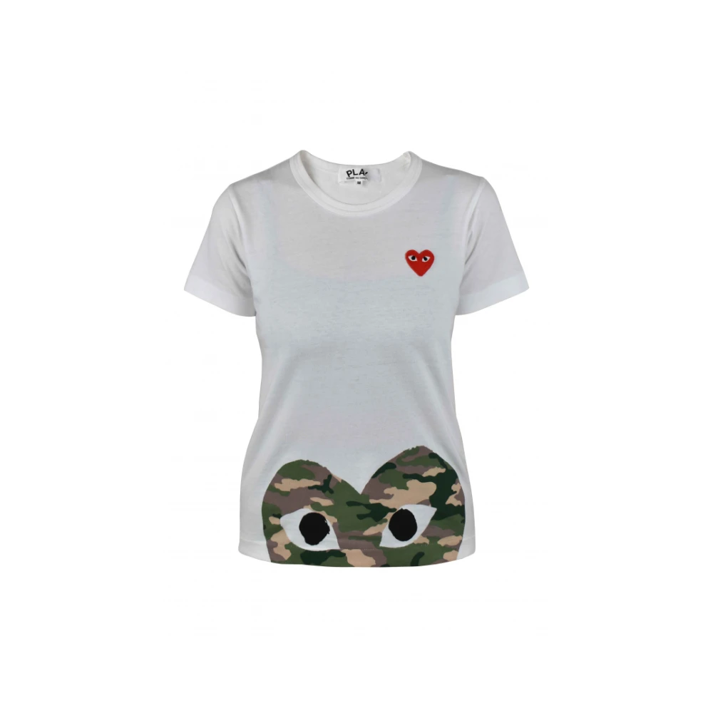 Comme des Garçons Camouflage Heart Print White Cotton T-Shirt White Dames
