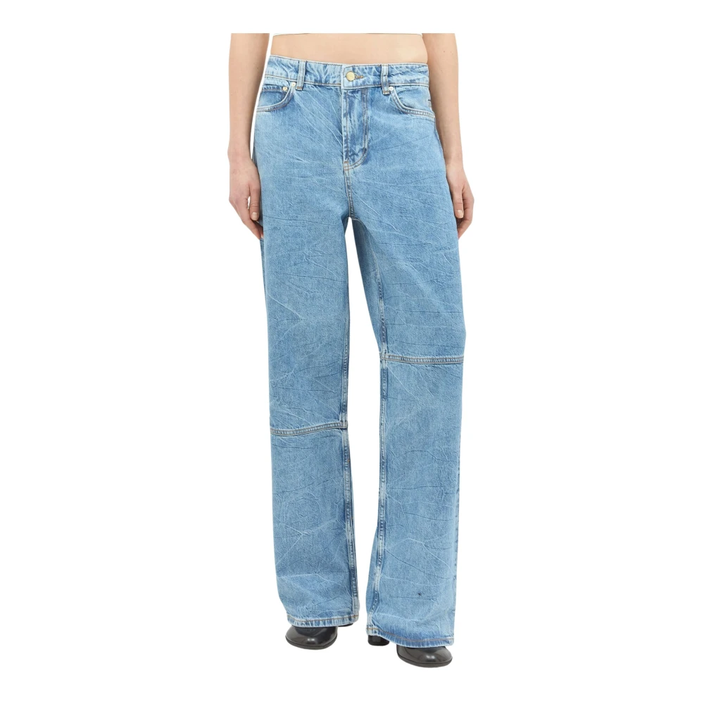 Ganni Asymmetrische Knielnaden Folie Afwerking Jeans Blue Dames
