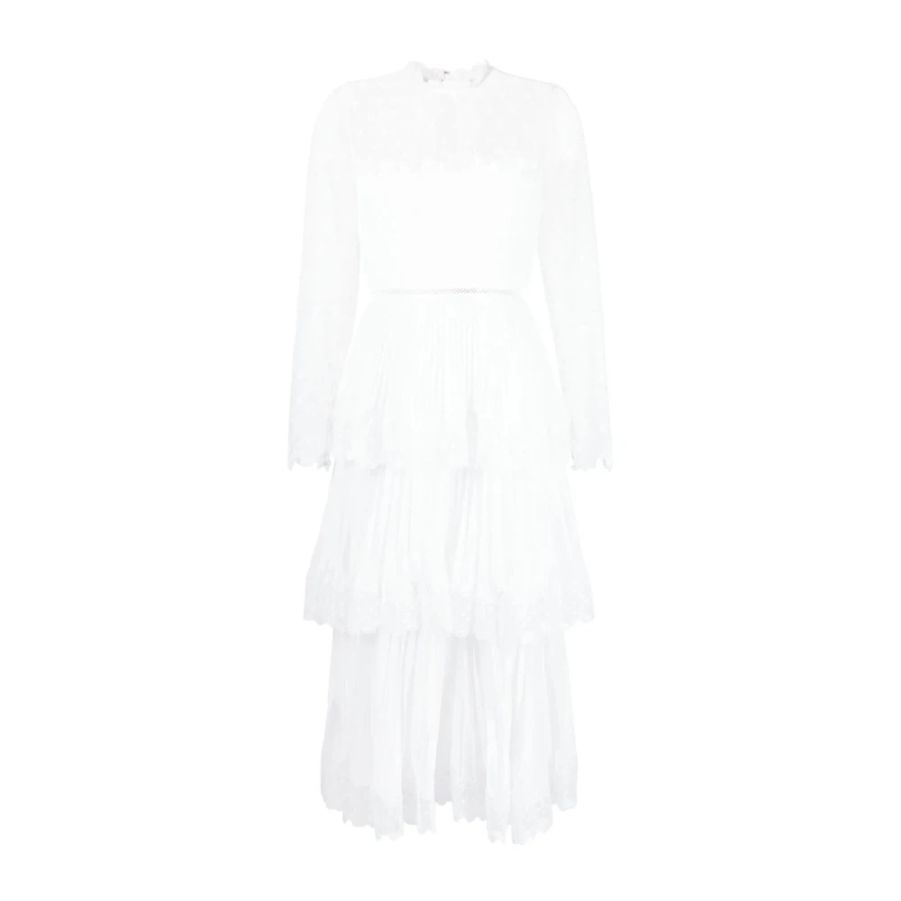 Self Portrait Chiffon Gelaagde Midi Jurk White Dames