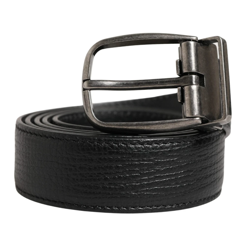Dolce & Gabbana Black Classic Leather Metal Buckle Belt - Male - Belts - One Size - Accessories