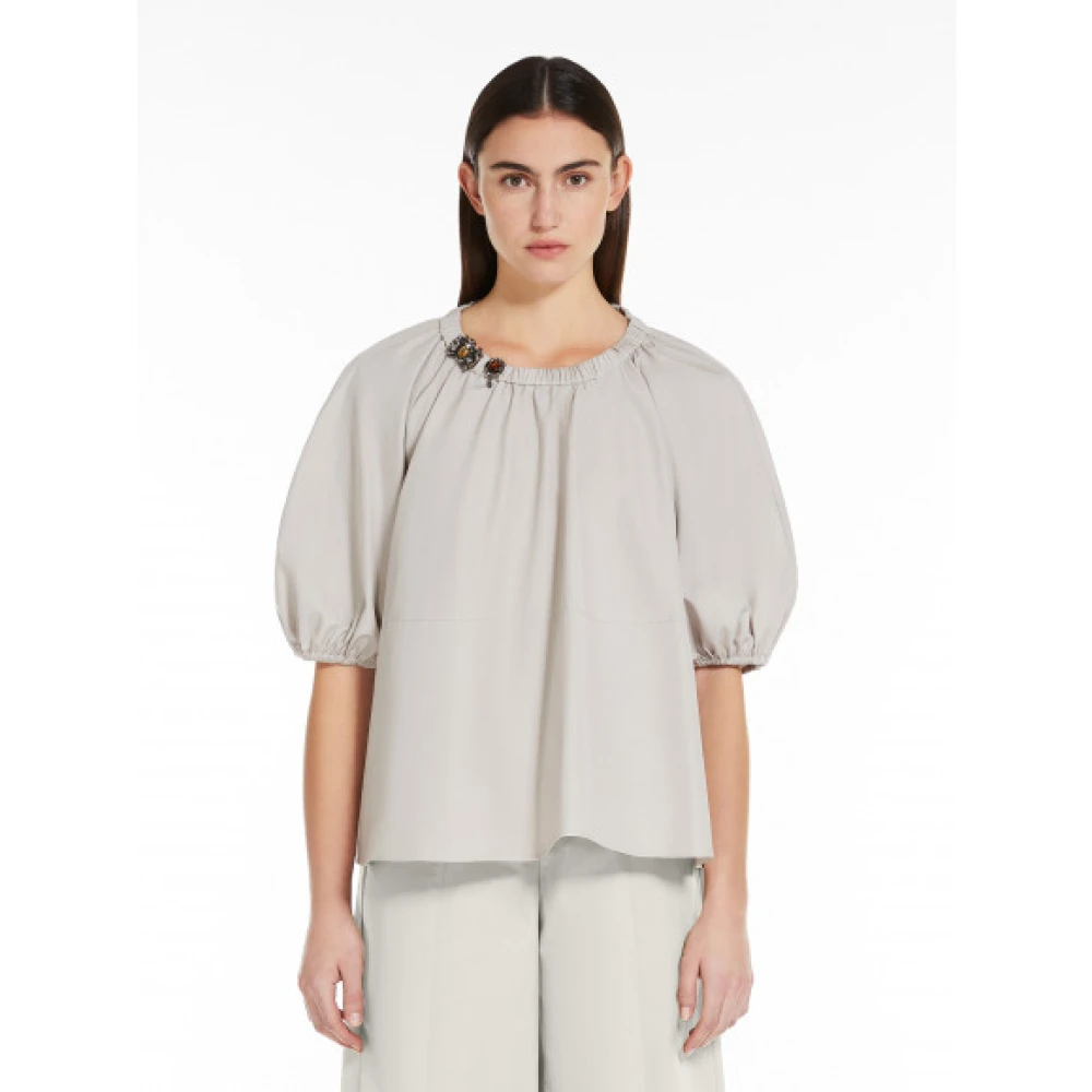 Max Mara Katoenen popeline blouse met juweelapplicaties White Dames