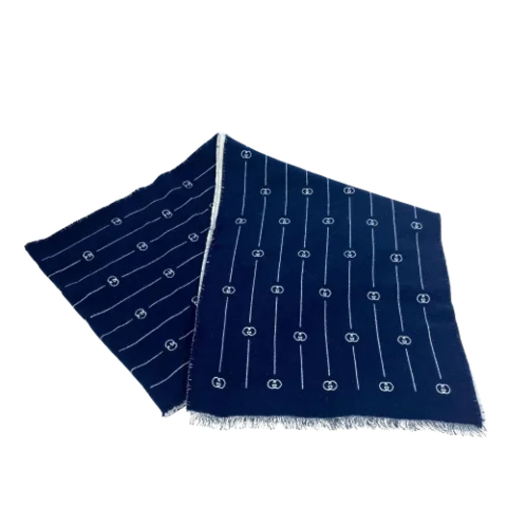 Gucci Vintage Pre-owned Wool scarves Blue Heren