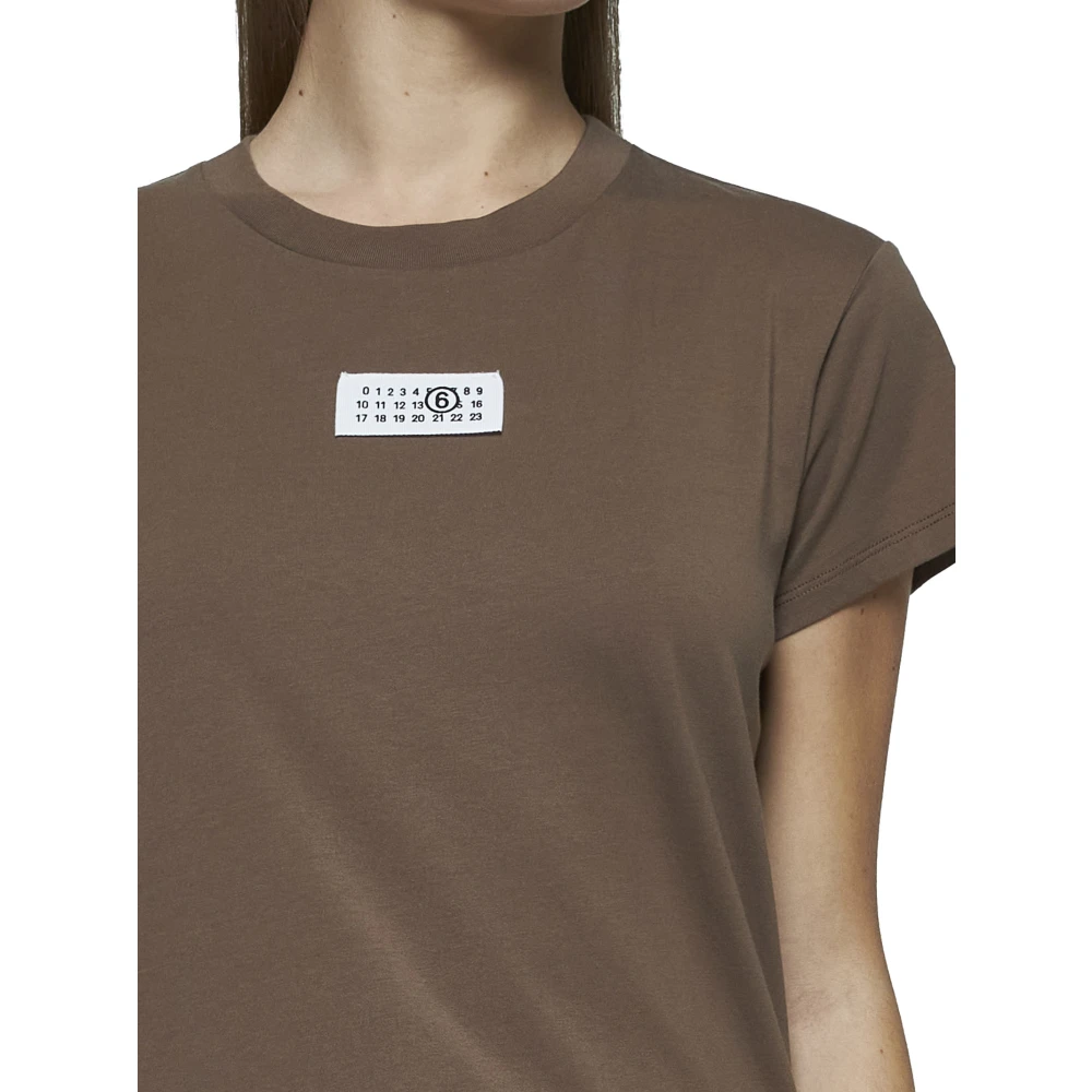 MM6 Maison Margiela Katoenen T-shirt met Logoborduursel Brown Dames