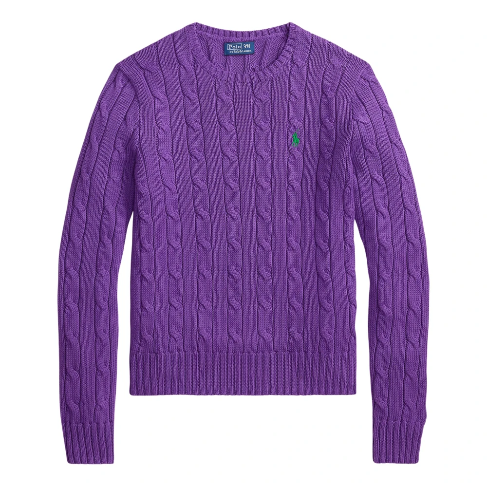 Ralph Lauren Women's Purple Cable-Knit Jumper - Round-Neck Knitwear - L - Knitwear
