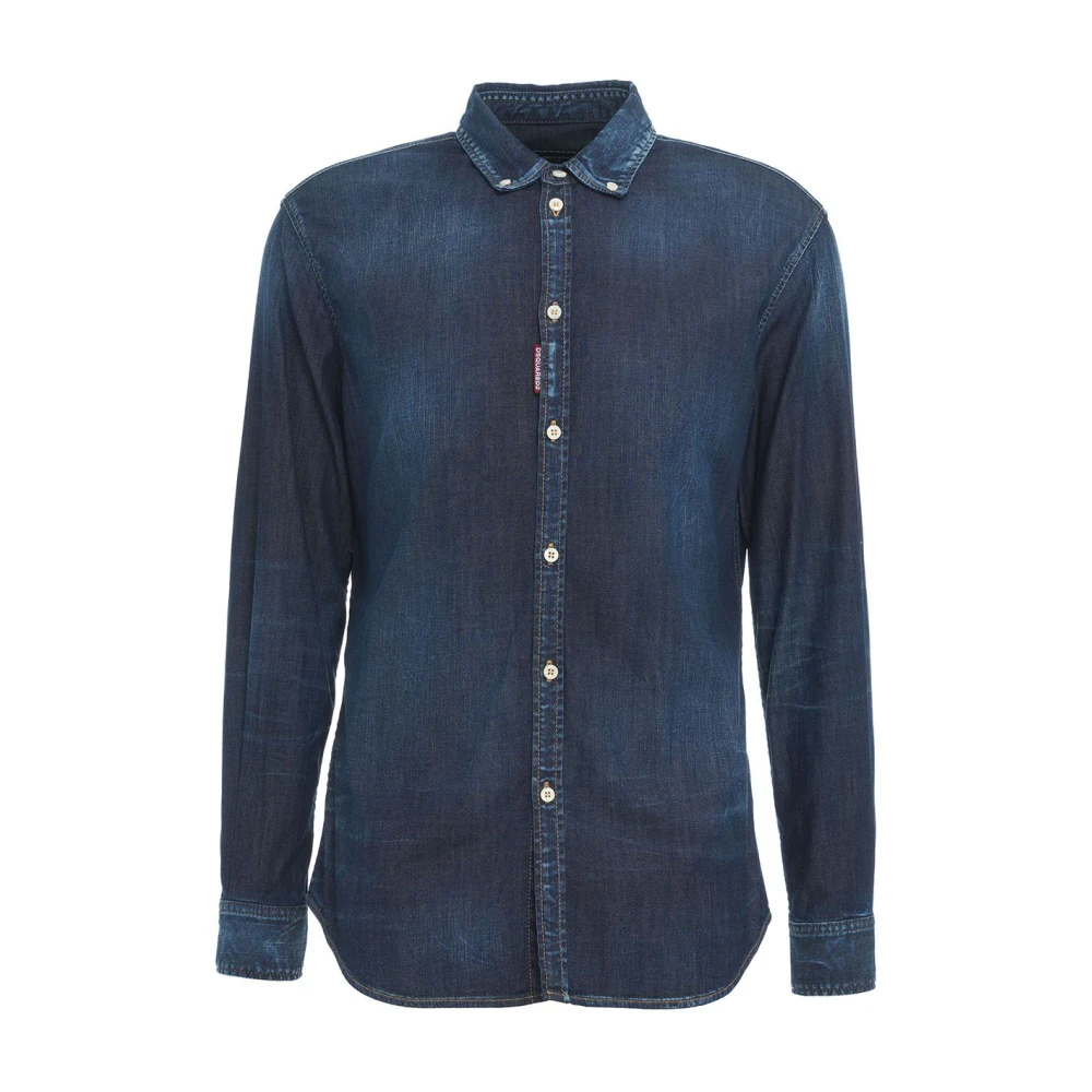 Dsquared2 Italiaanse Ruimvallende Denim Overhemd Blue Heren