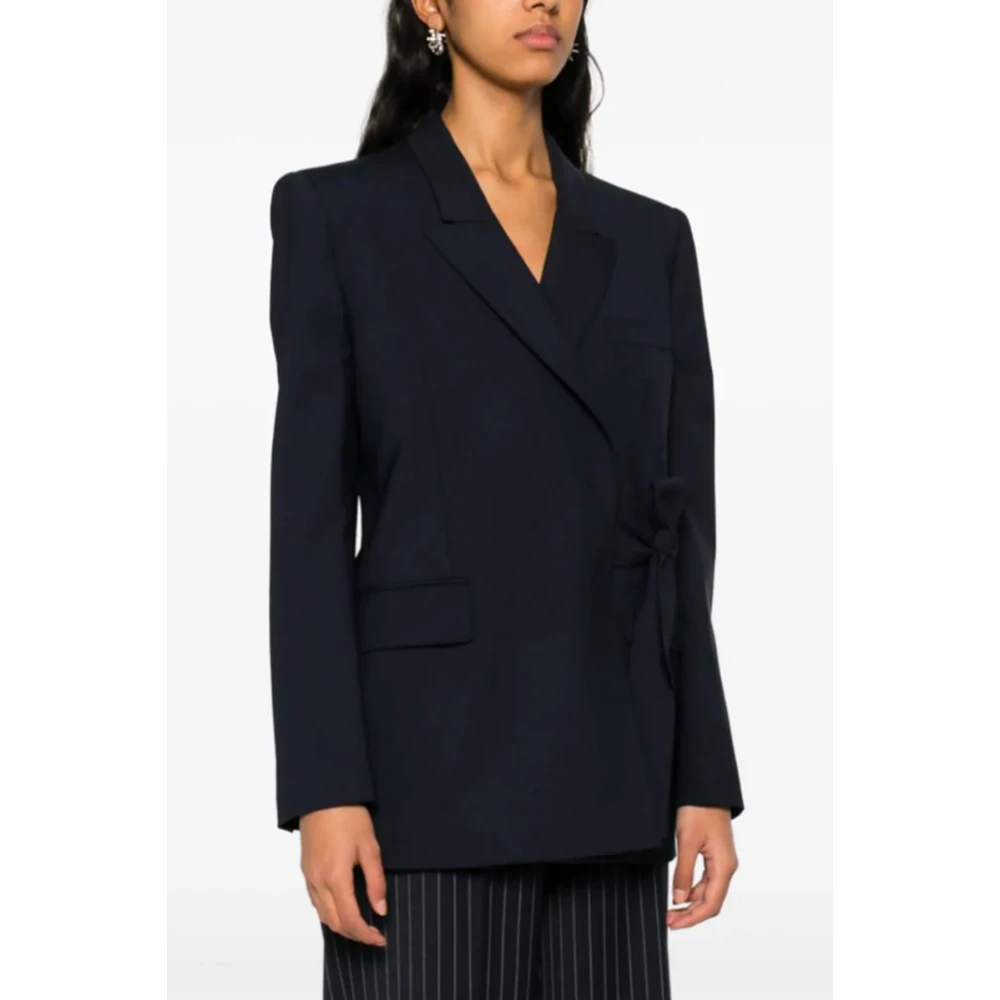 Msgm Navy Blauwe Wrap Jas Blue Dames