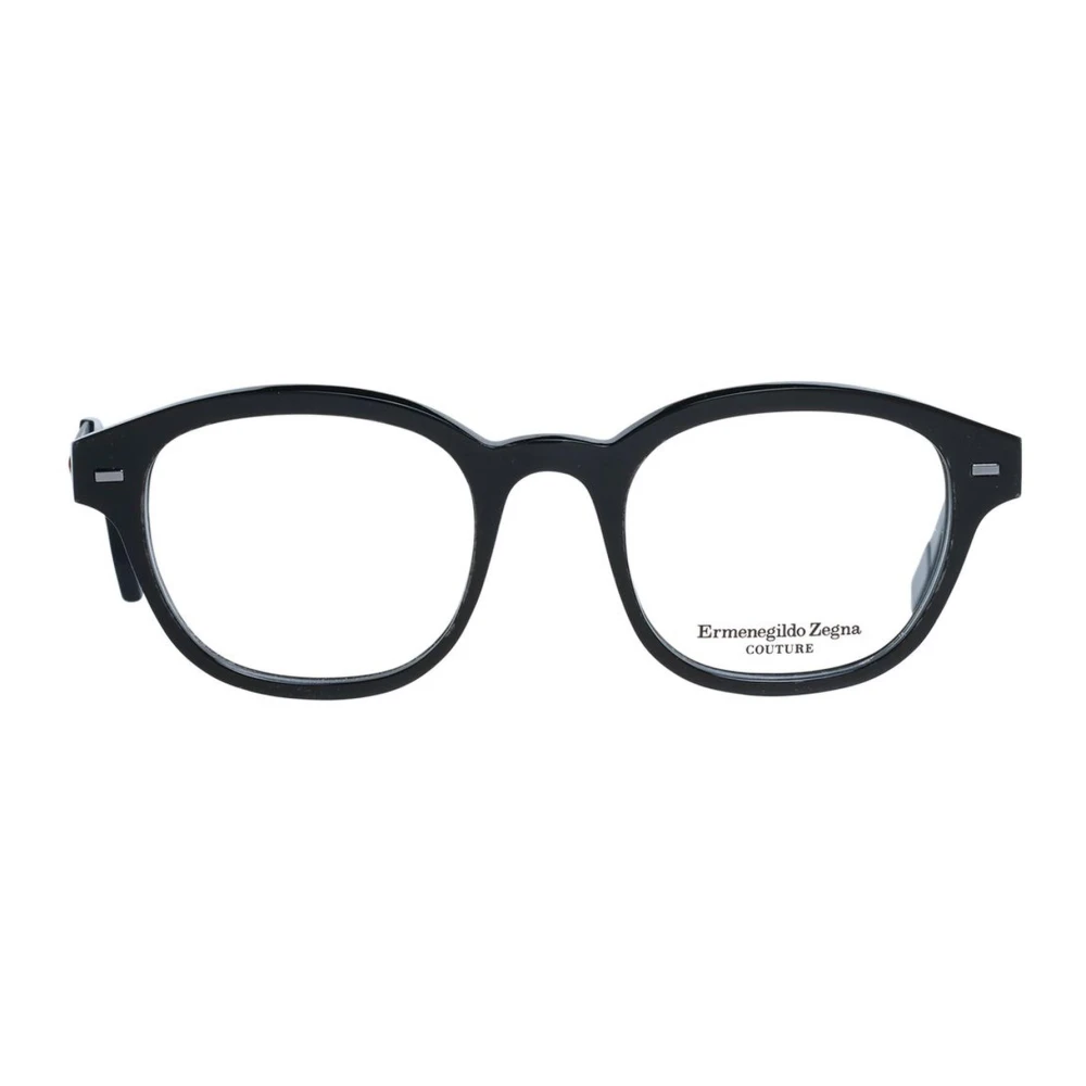 Ermenegildo Zegna Zwarte Hoorn Ronde Optische Monturen Black Heren