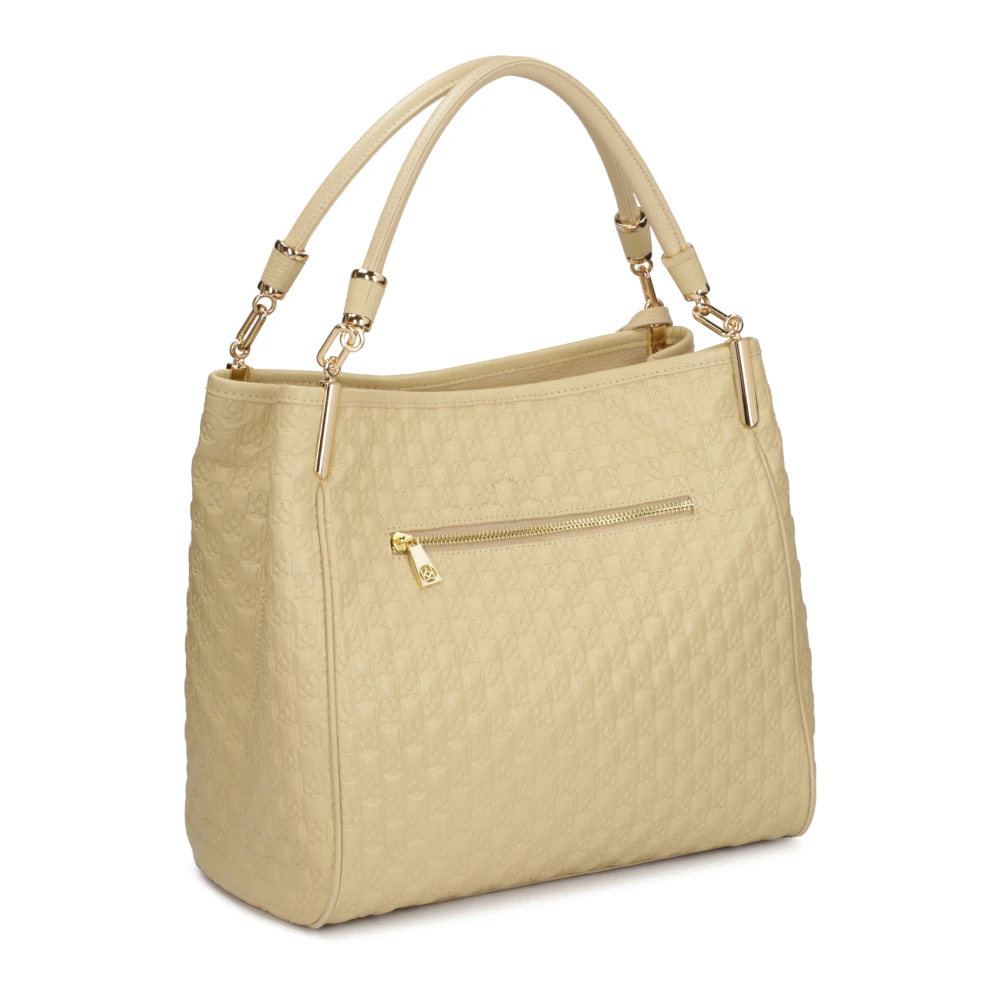 Kazar Geëmbosseerde leren handtas met gouden accenten Beige Dames