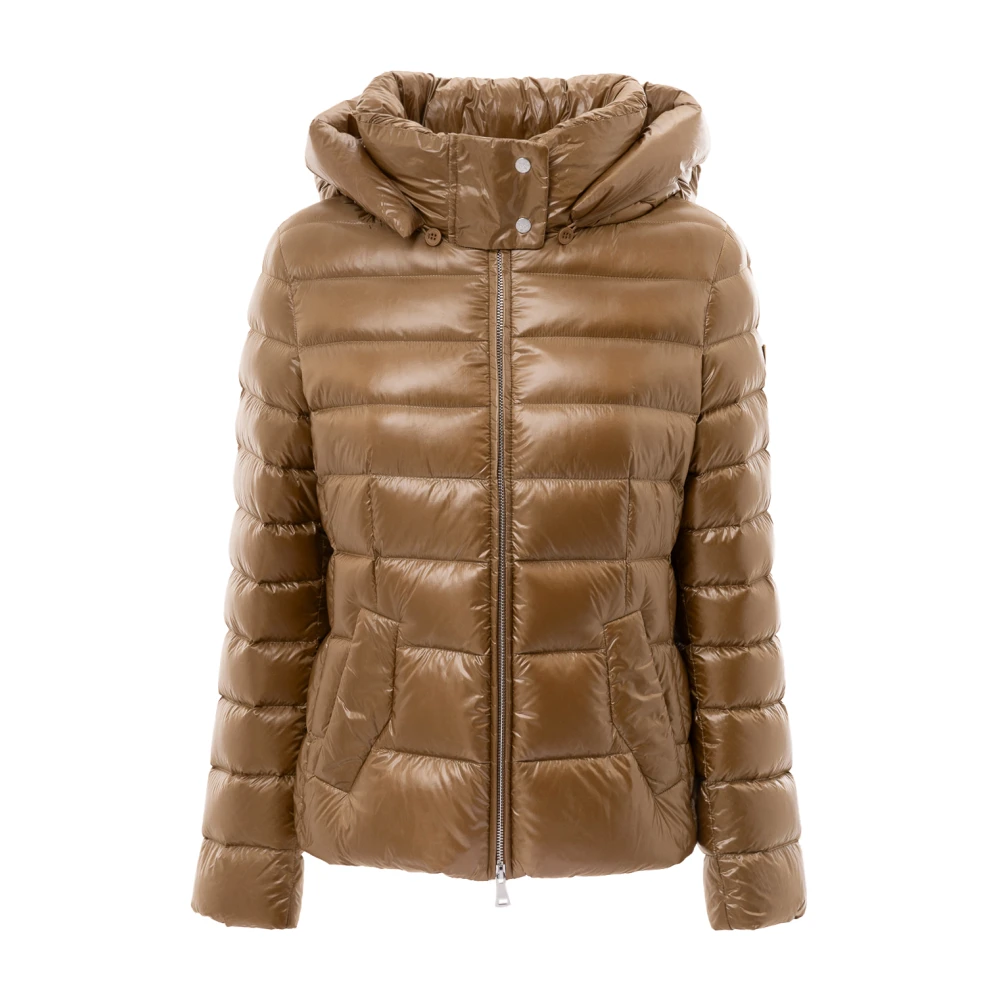 Add Women's Brown Down Jackets, M, Bronze Hooded Puffer Jacket