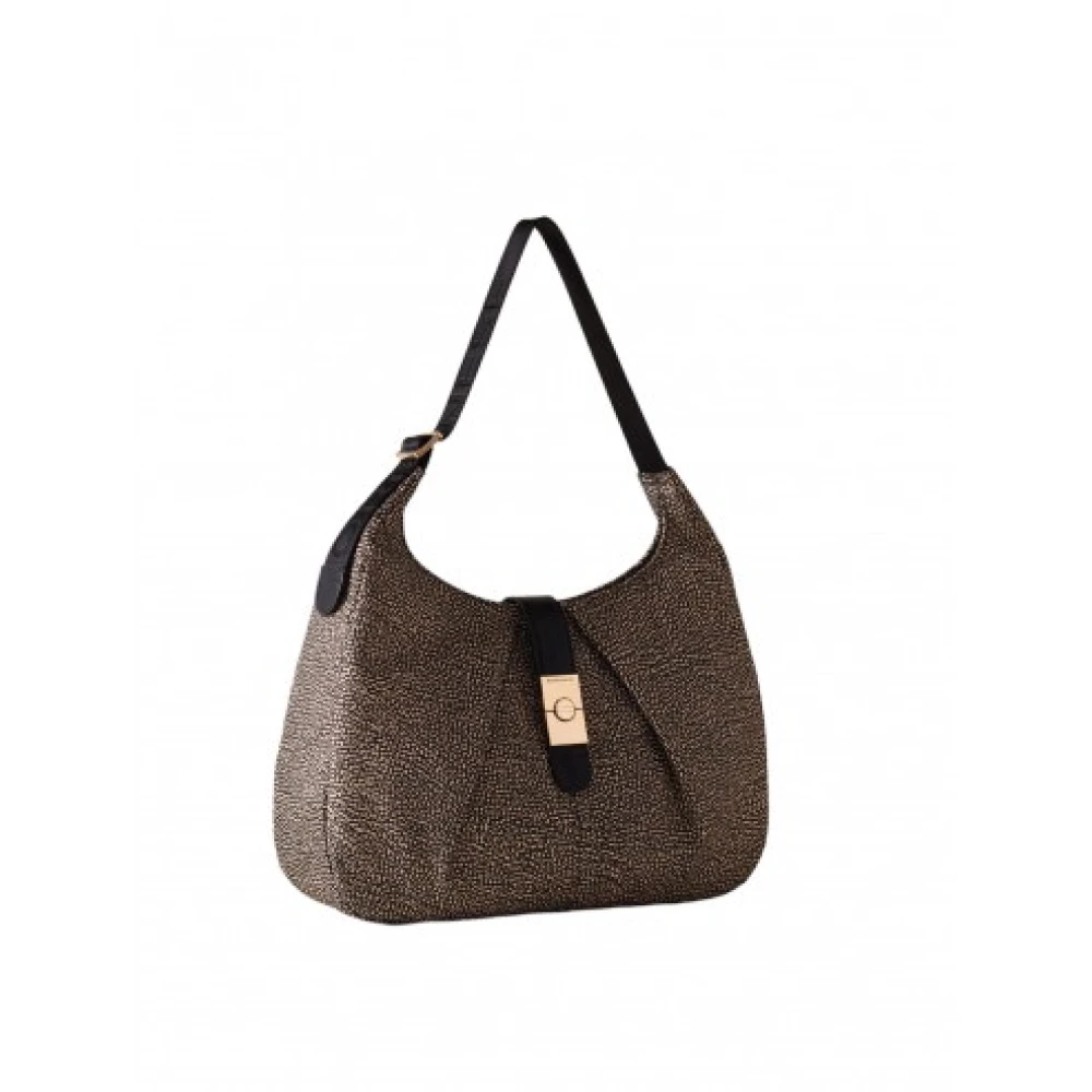 Borbonese Hobo Tas van Gerecycled Stof met Leren Details Brown Dames