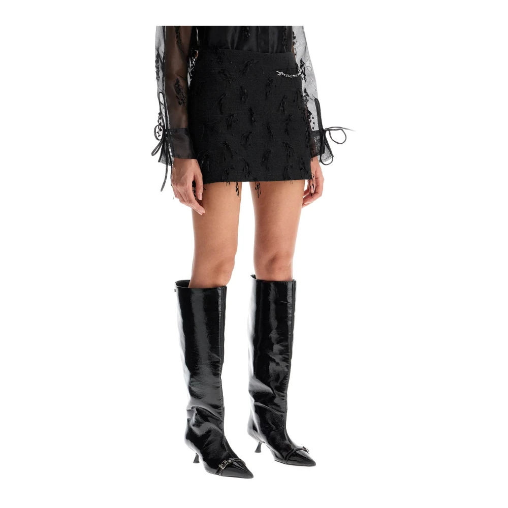 Ganni Frayed Tweed Bouclé Mini Rok Black Dames