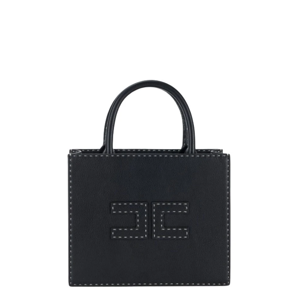 Elisabetta Franchi Zwarte Tote Handtas met Dubbele C Patch Black Dames