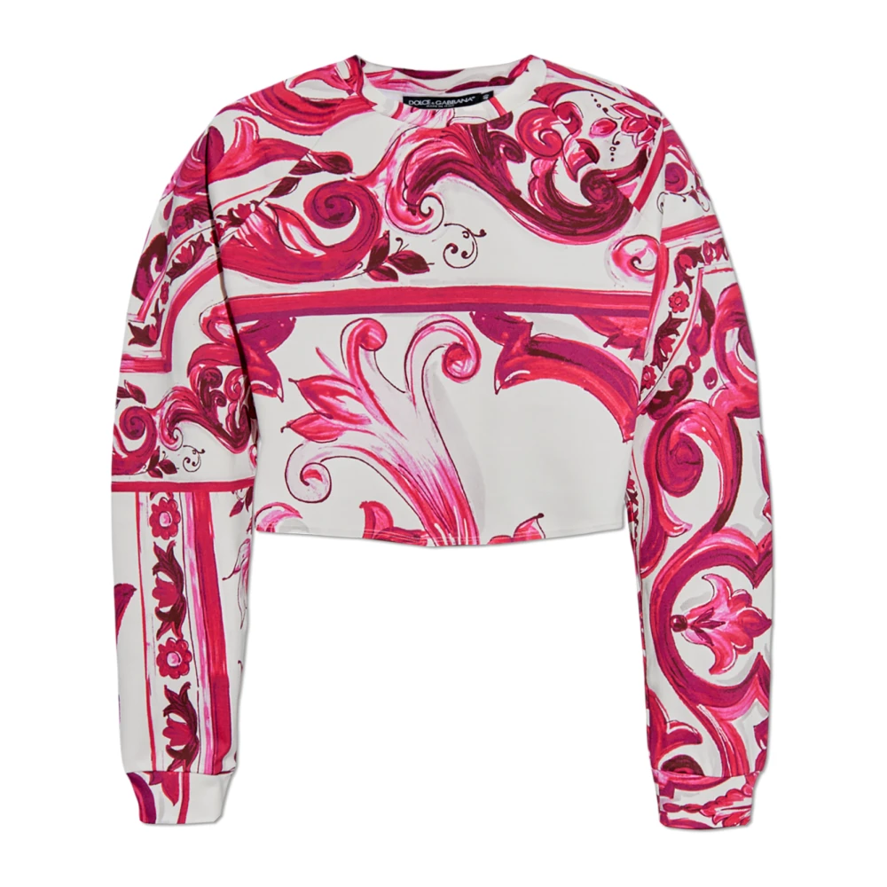 Dolce & Gabbana Korte T-shirt met Majolica patroon Pink Dames