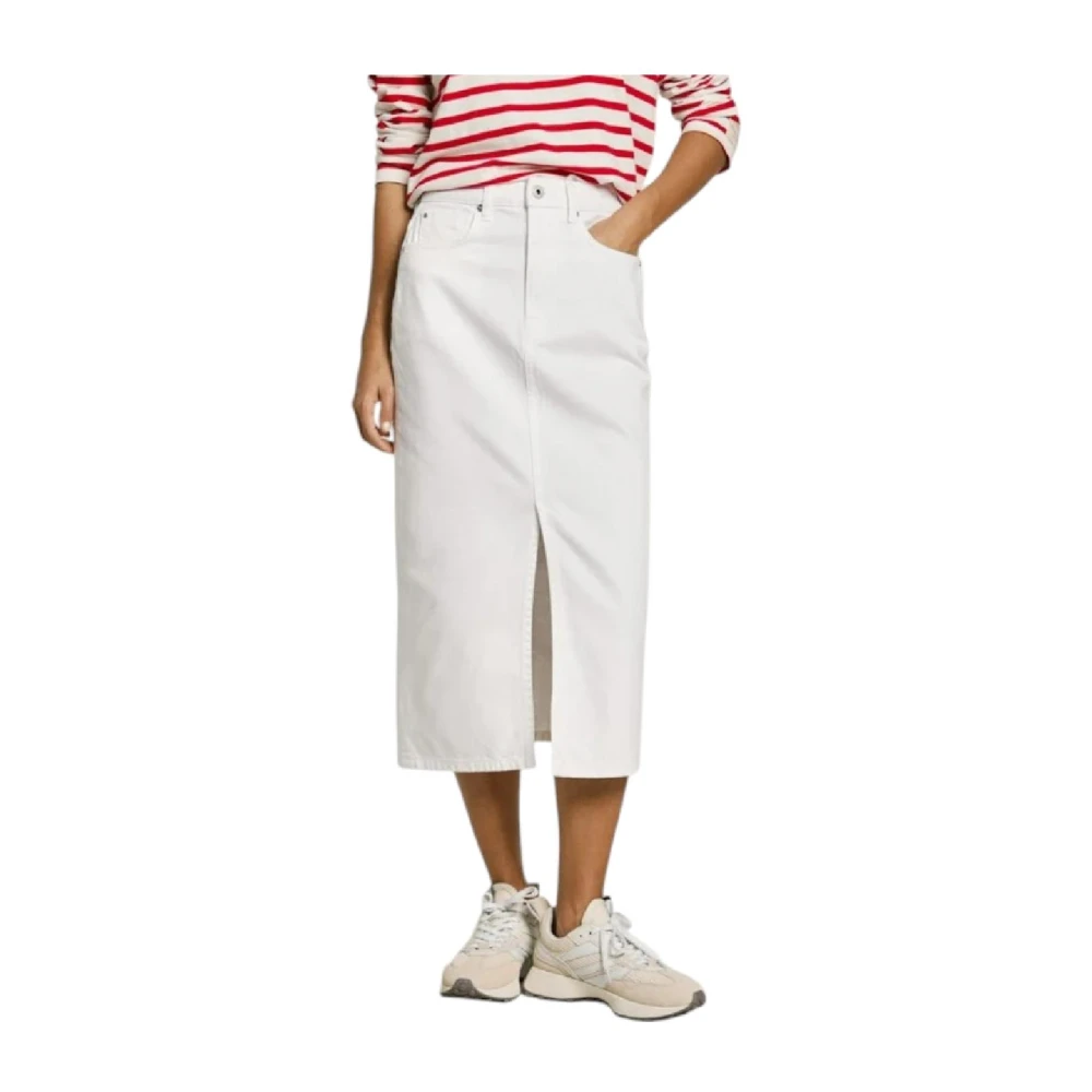 Pepe Jeans Women's White Denim Midi Skirt Slim Fit - Denim Skirts - S - Skirts
