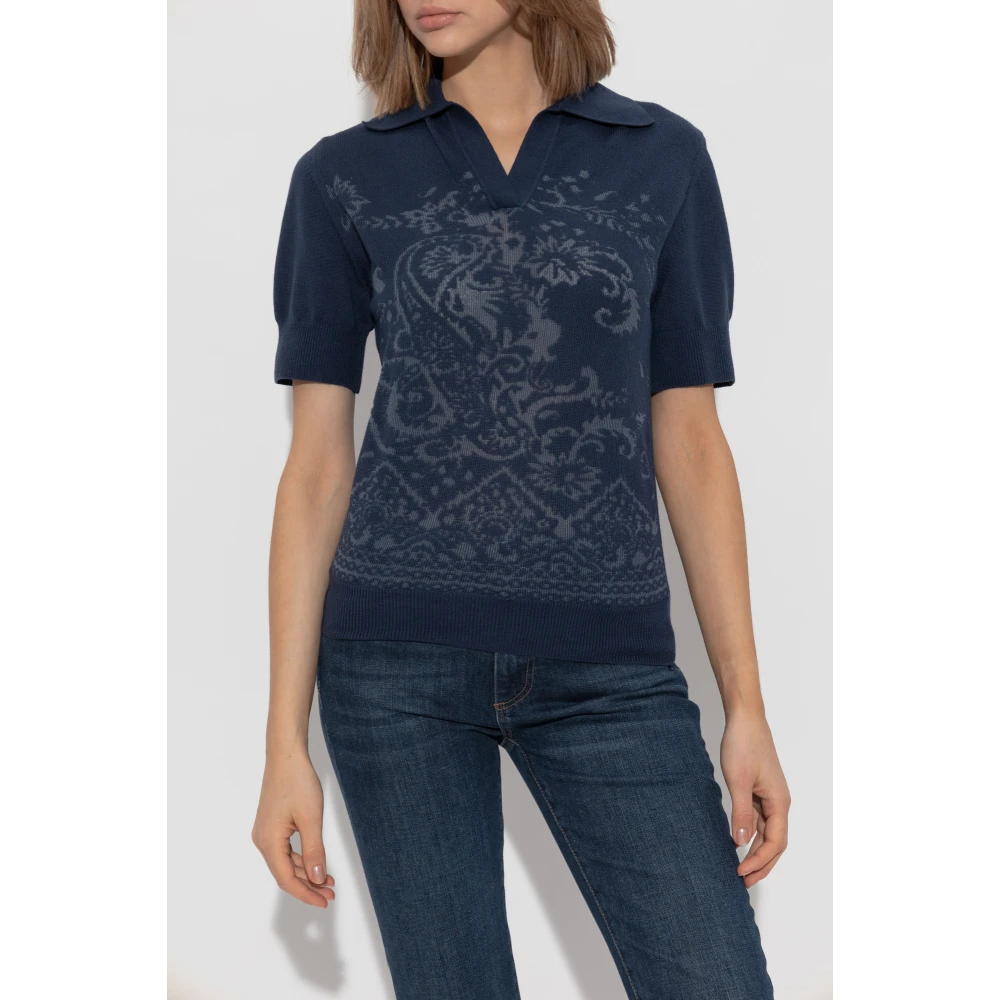 ETRO Polo met decoratief patroon Blue Dames