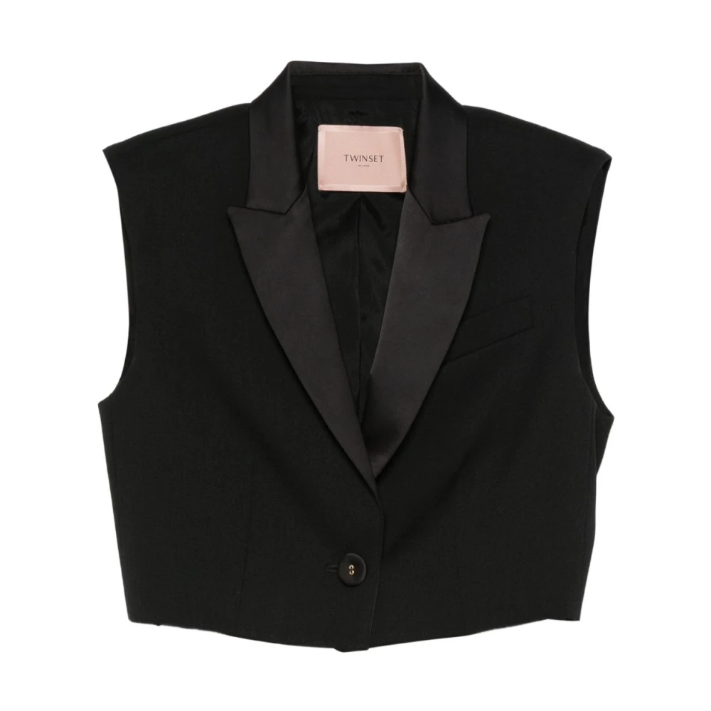 Twinset Women's Black Waistcoats, Xs, Cropped Gilet
