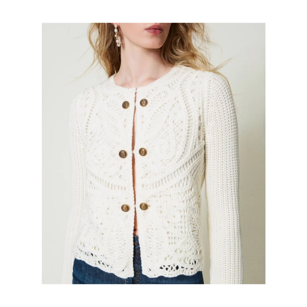 Twinset Gehaakt wollen blend gebreid jasje Beige Dames