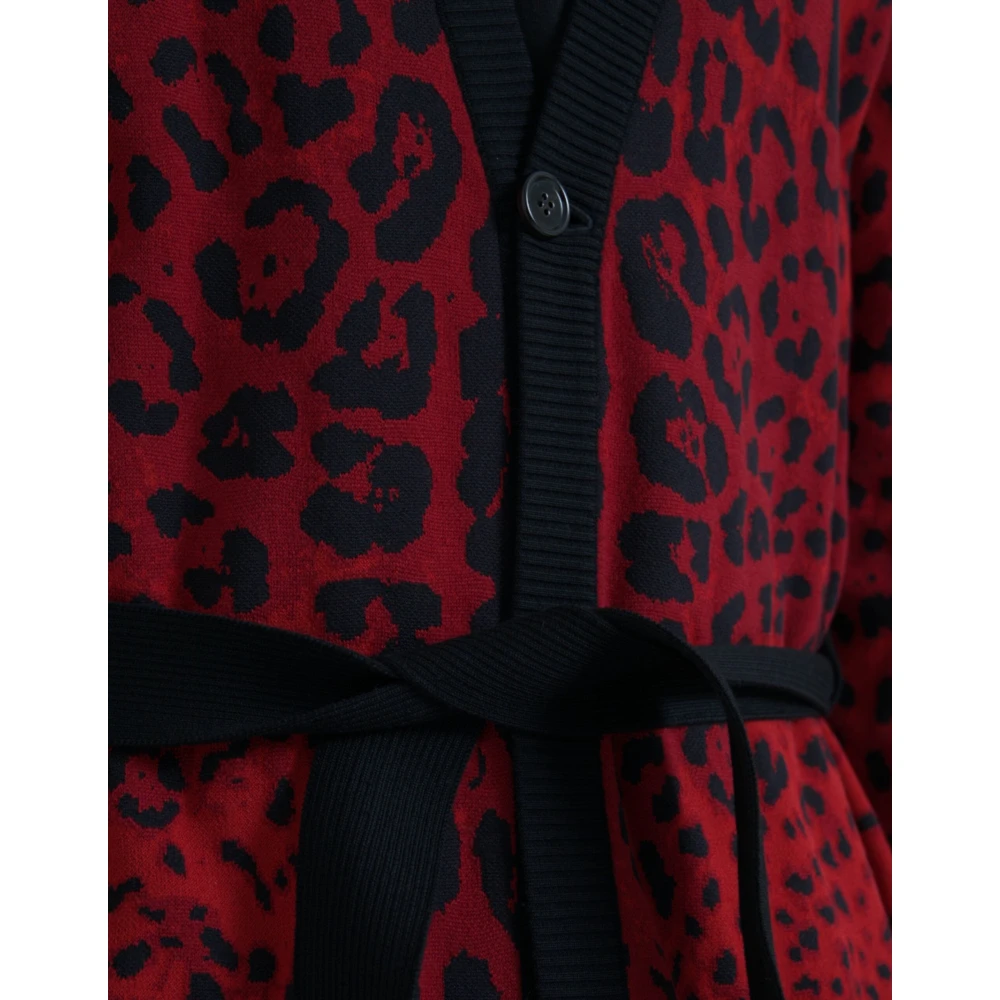 Dolce & Gabbana Rode Luipaard Cardigan Sweater Red Heren