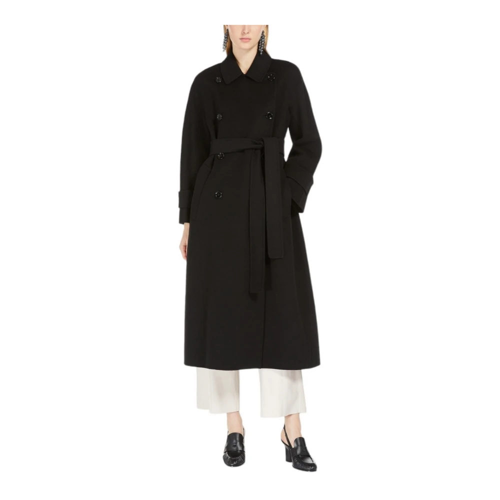 Max Mara Studio Zwarte Wollen Trenchcoat Black Dames